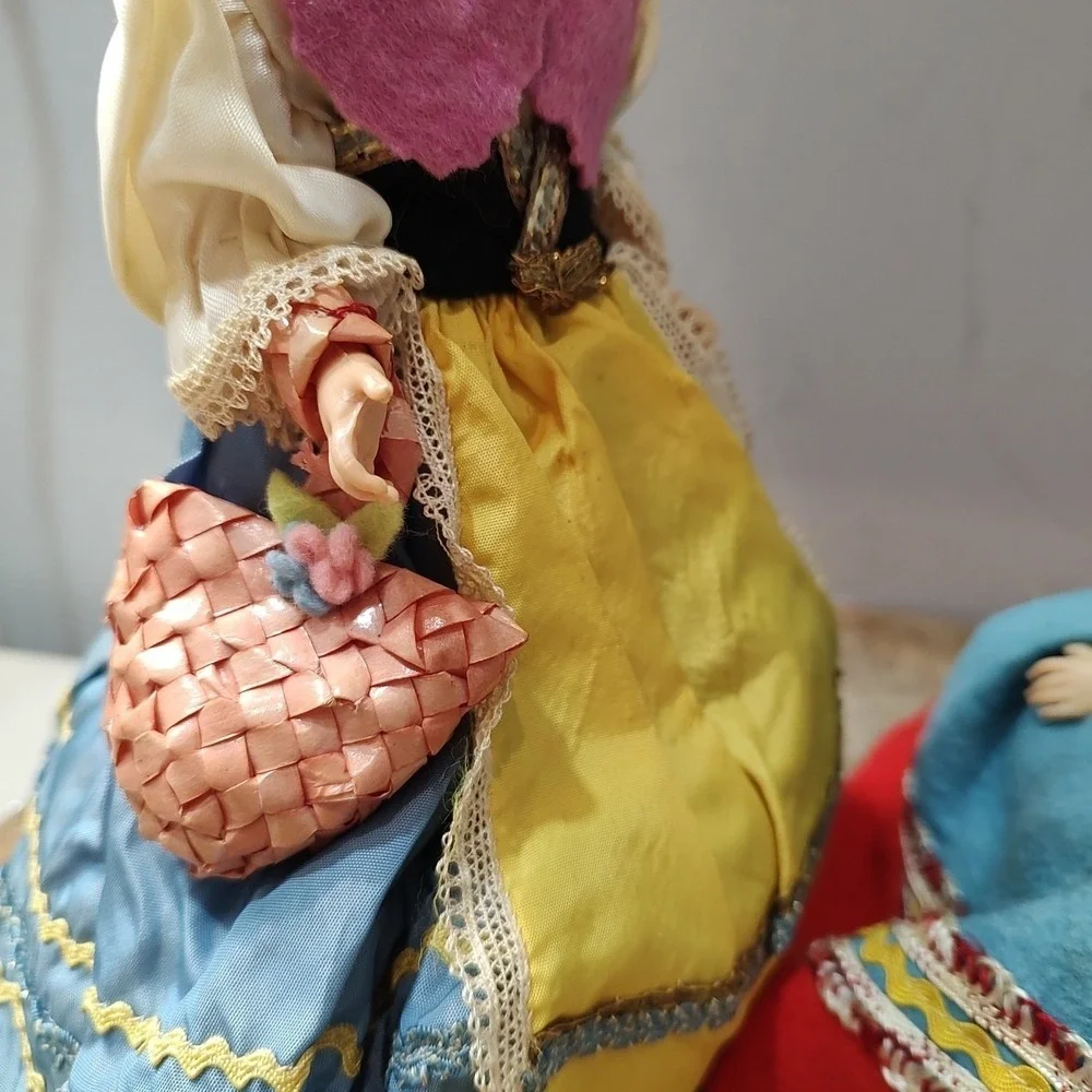 Vintage Folk Costume Doll Basket Pair European Souvenir Wicker Mid Century Decor